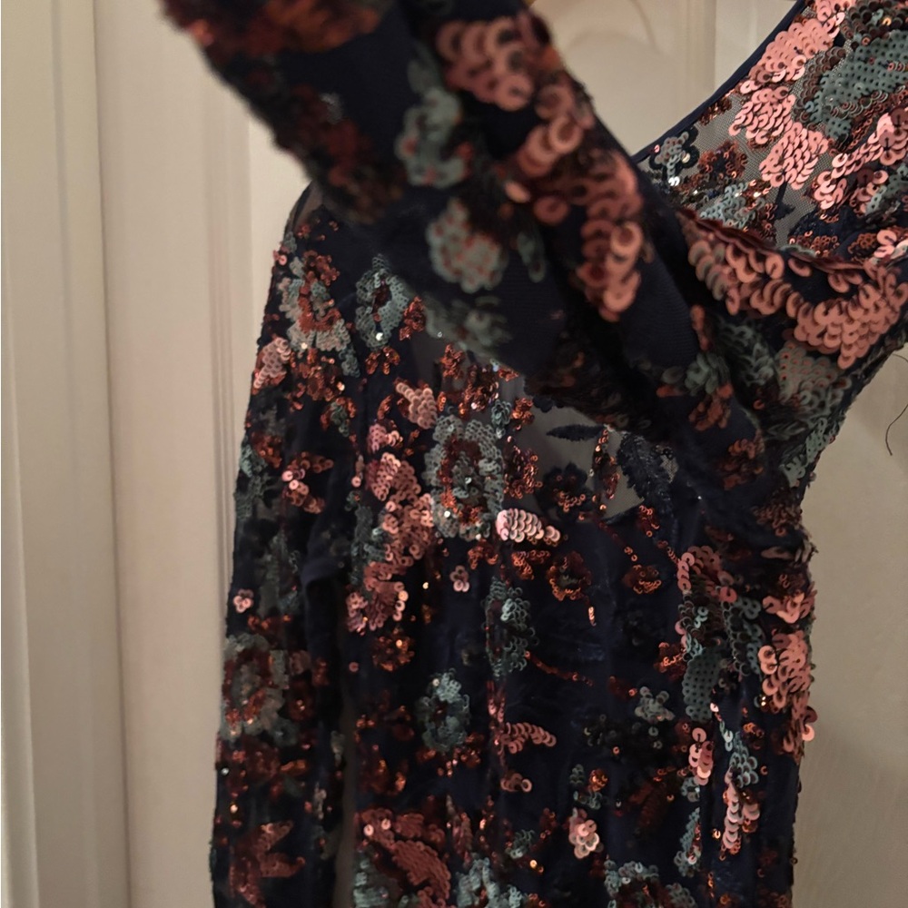 Anthropologie Floral Sequin Long Sleeve Mini Dress - Picture 14 of 16